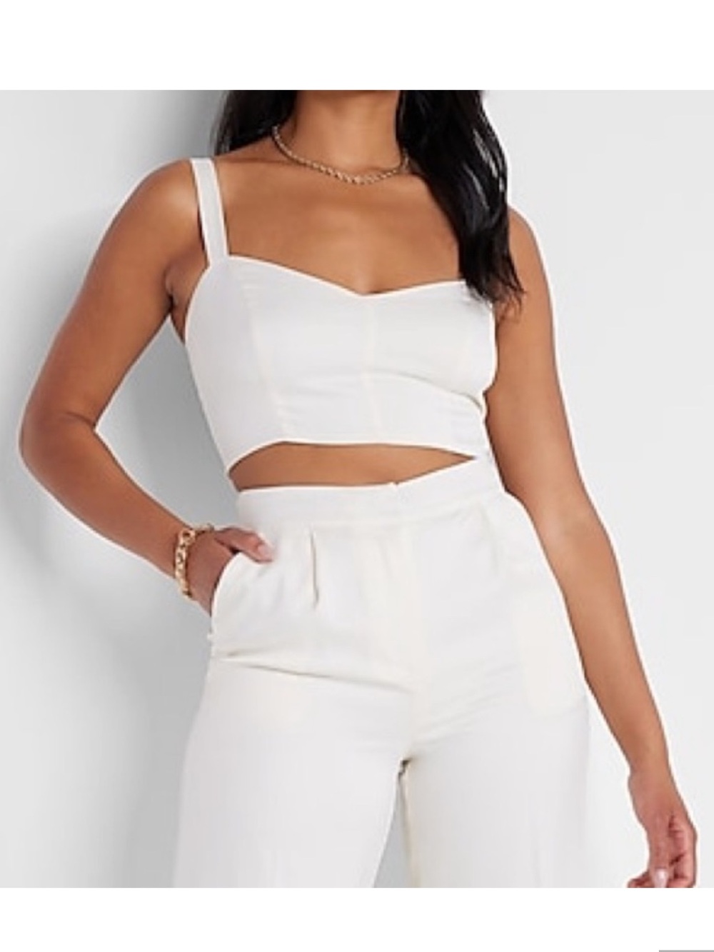Express x Rachel Zoe Cream Satin Cropped Tank Top